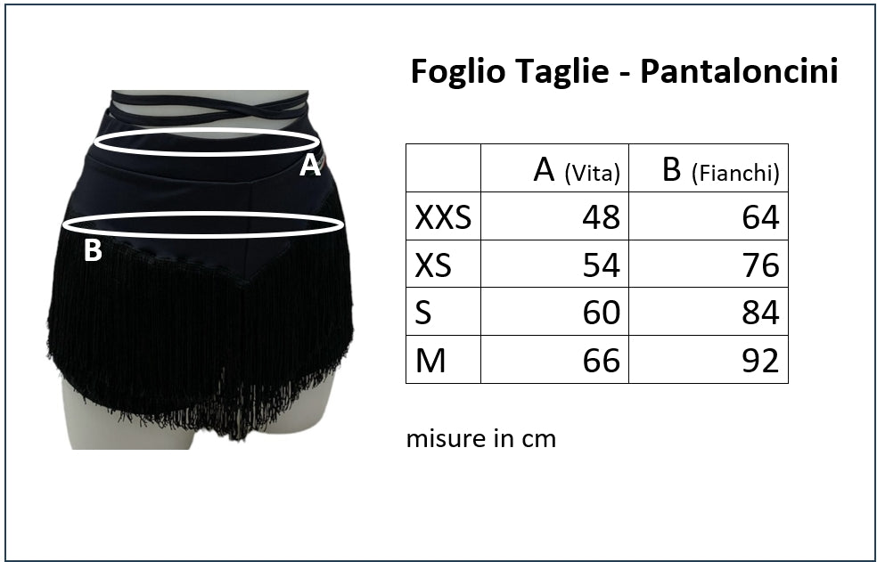 Pantaloncini Danza con Frange in Tessuto Italiano – Comfort e Dinamismo XXS-M