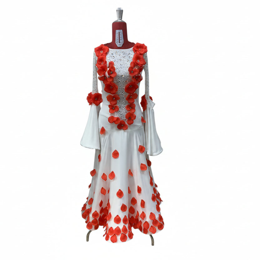 abito-danza-standard-bianco-con-fiori-3d-rossi-maniche-campana
